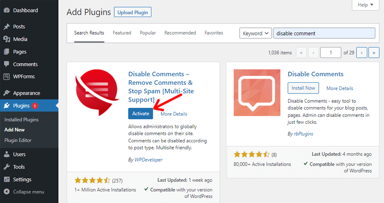 Activați Dezactivați pluginul pentru comentarii