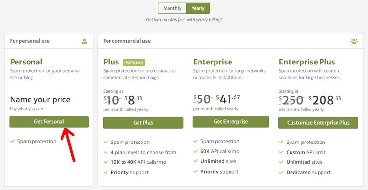 Planuri de prețuri pentru Akismet Spam Protection Plugin