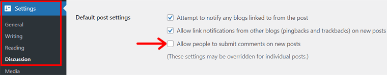 Dezactivarea comentariilor din întreaga secțiune