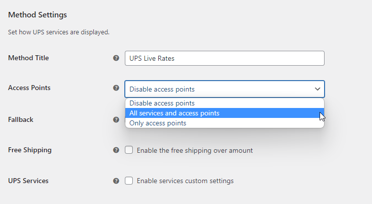 Pilihan Titik Akses UPS WooCommerce