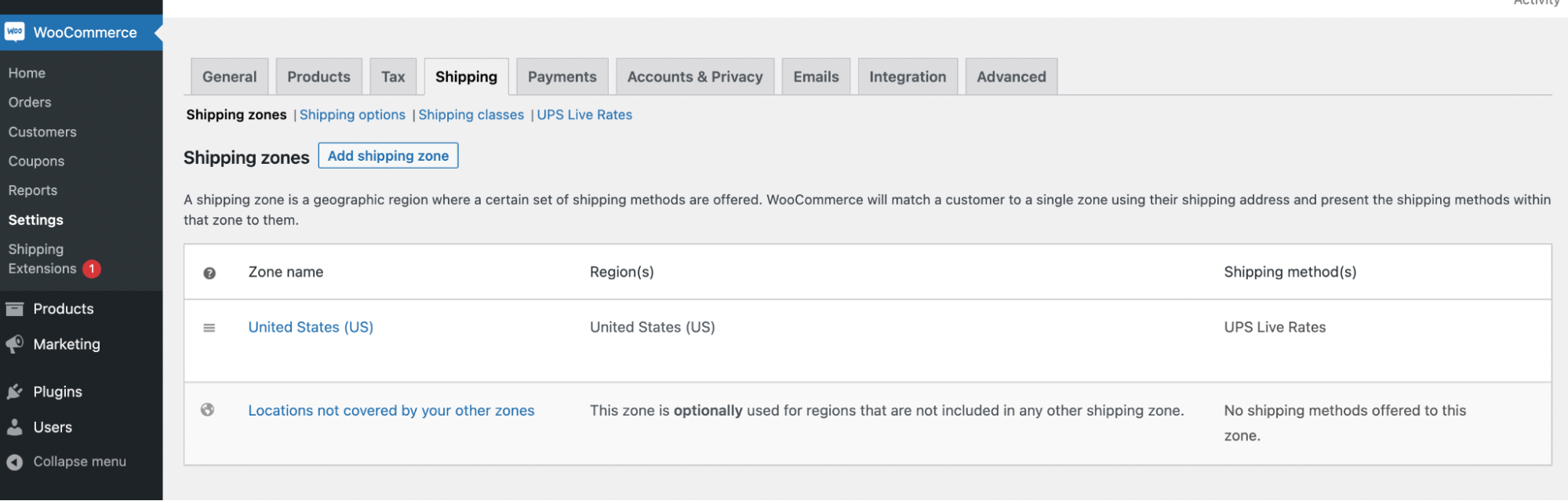 Zona pengiriman WooCommerce AS