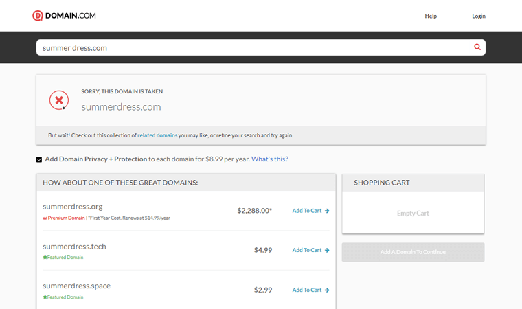 Hasil Pencarian Domain.com
