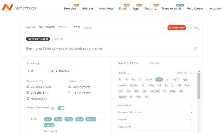 Generator Nama Domain Namecheap