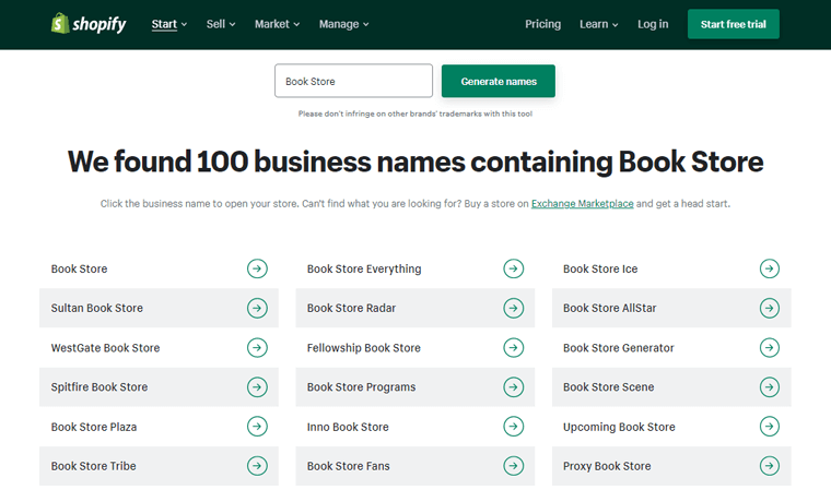 Pembuat Nama Bisnis Shopify