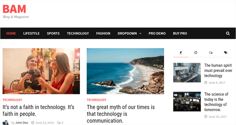 Tema WordPress Bam untuk Blog