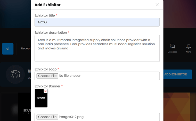 Creating an Exhibitor on Front-end
