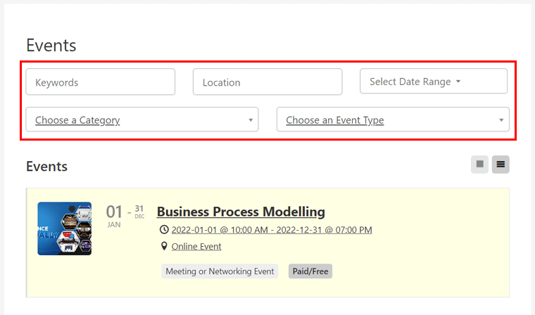 Cari dan Filter Acara - Tinjauan Kelola Acara WP