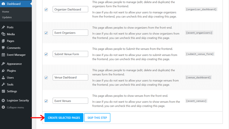 Buat Halaman yang Dipilih - Wizard Penyiapan