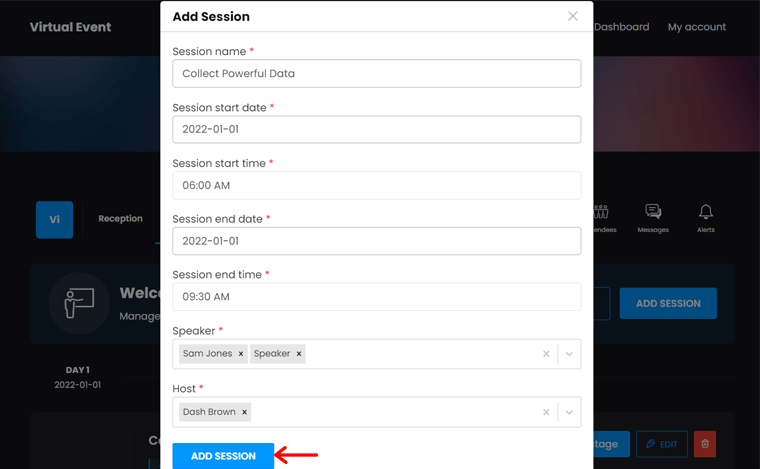 Menambahkan Sesi di Virtual Expo