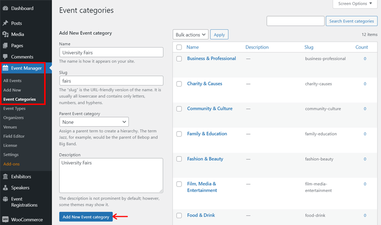 Membuat Kategori Acara