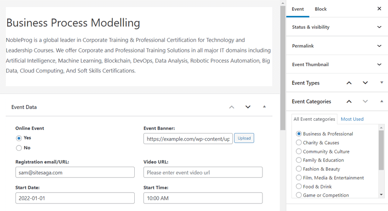 Membuat Acara di Back-end Menggunakan WP Event Manager
