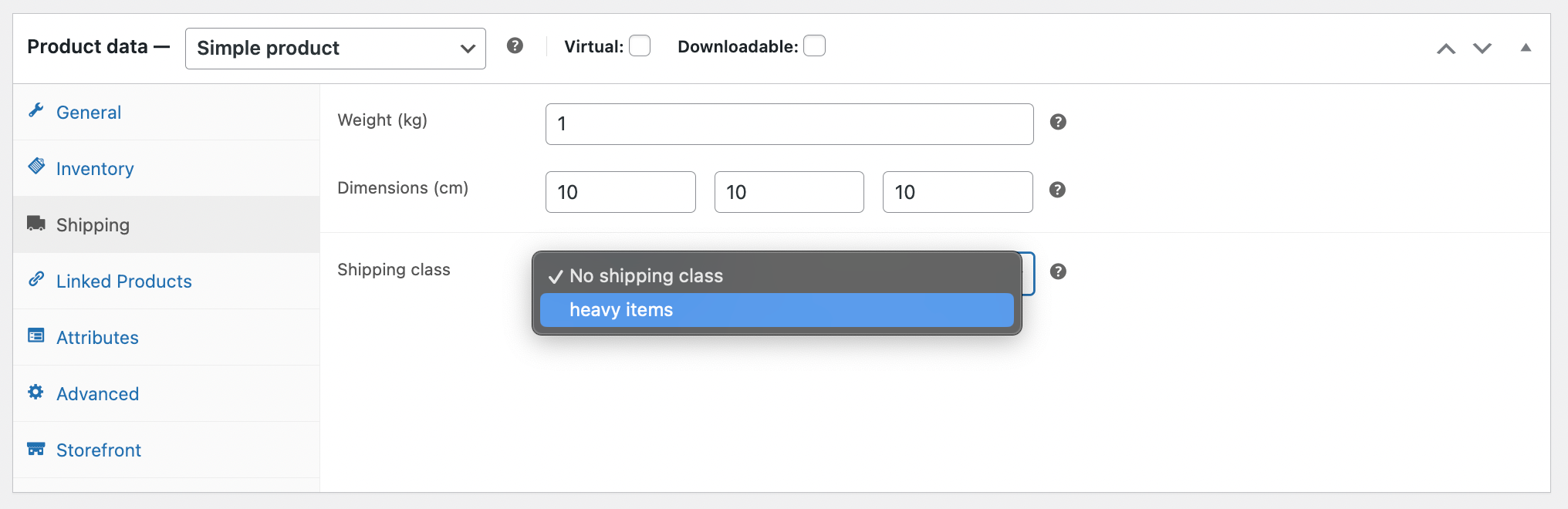 seleccione la clase de envío para un producto