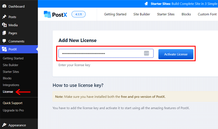 啟動 PostX 許可證