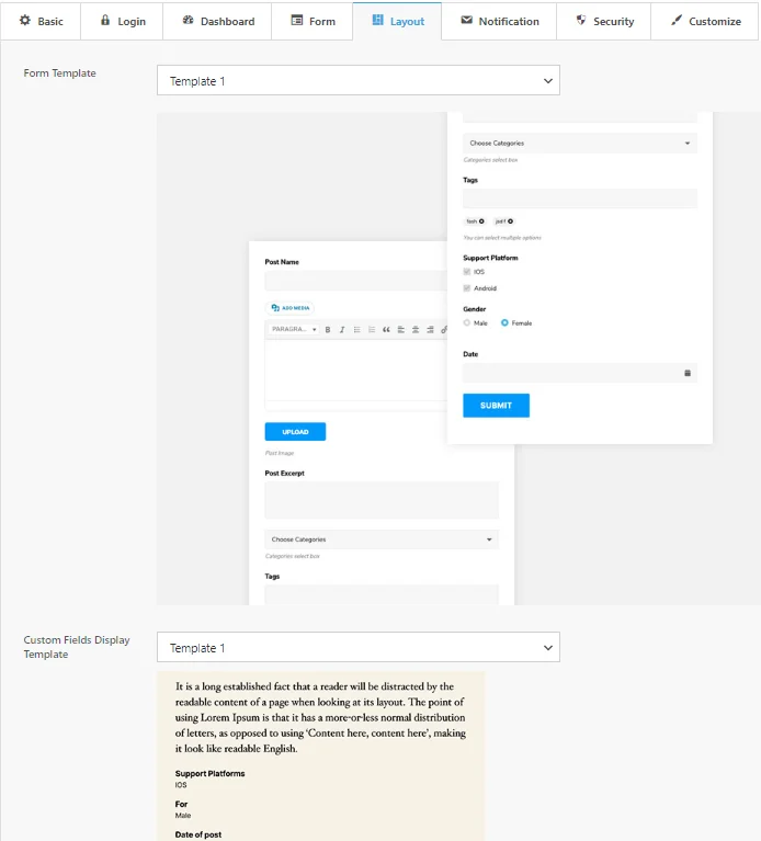 configuração de layout