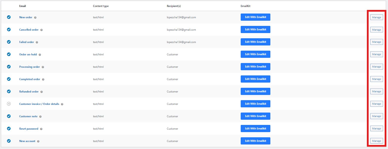 Personalizarea șablonului de e-mail individual în Setările globale WooCommerce