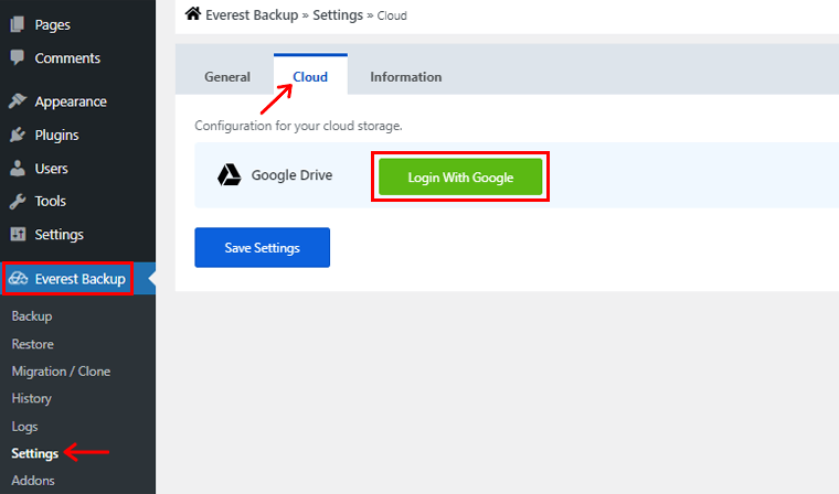 转到珠穆朗玛峰备份设置以链接 Google 帐户