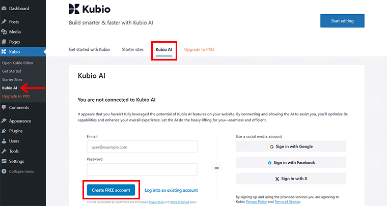 무료 Kubio AI 계정 만들기