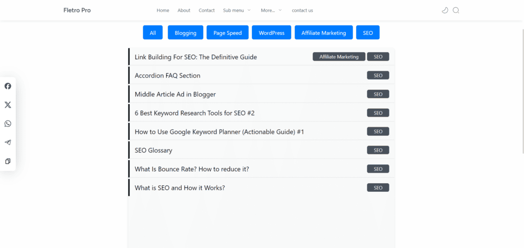 HTML SItemap 帶有藥丸形狀過濾器