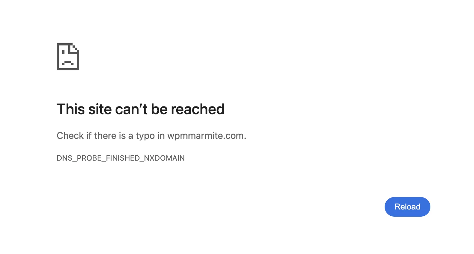 ตัวอย่างของข้อความแสดงข้อผิดพลาด DNS_PROBE_FINISHED_NXDOMAIN