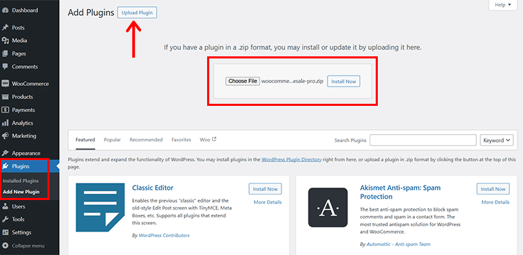 Laden Sie das WooCommerce Wholesale Pro-Plugin hoch und installieren Sie es