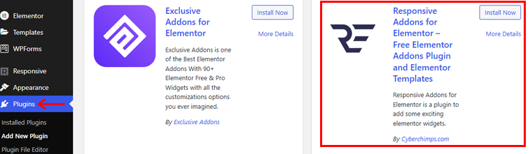 تثبيت الإضافات المستجيبة لـ Elementor