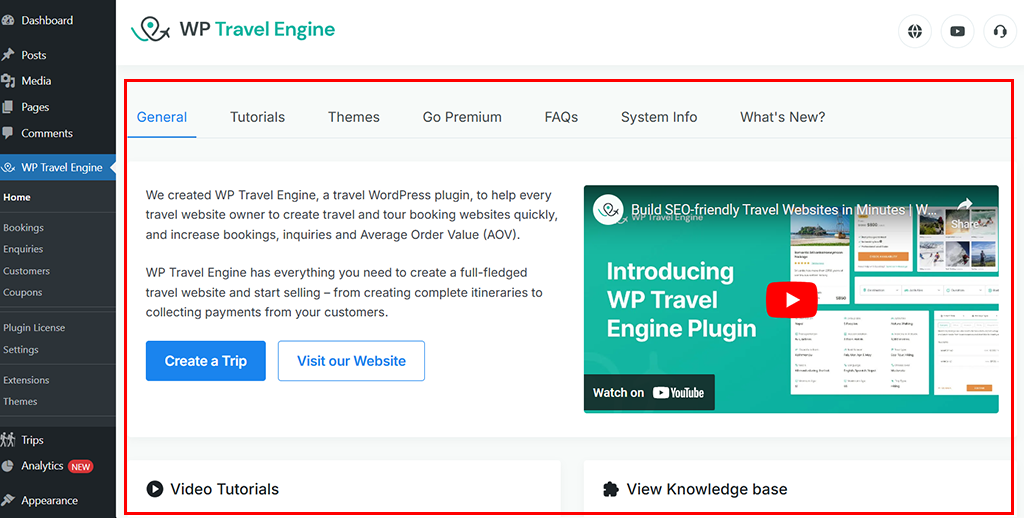 Домашняя страница WP Travel Engine