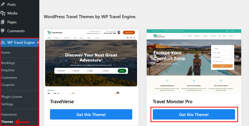 Нажмите «Получить эту тему» в разделе Travel Monster Pro.