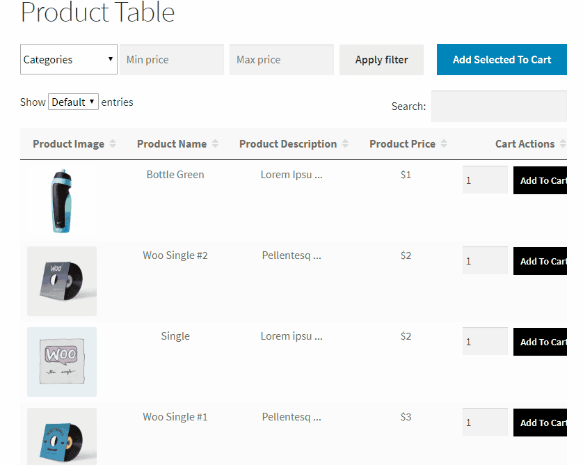 Produkttabellen für das Woocommerce-Plugin