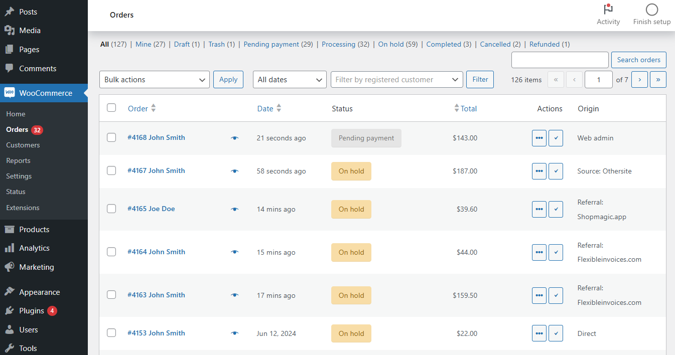 带有归因来源列的 WooCommerce 订单