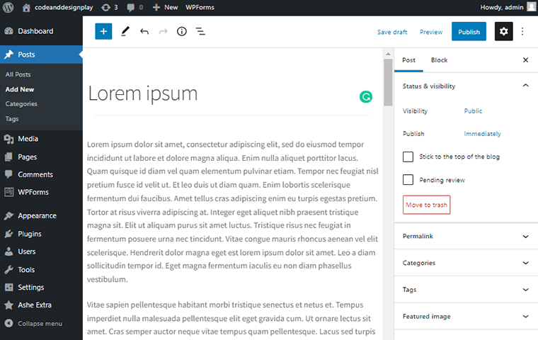 Пример панели управления WordPress для удобного использования WordPress