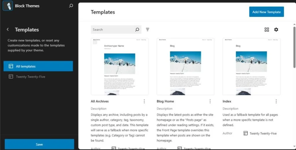 Plantillas en temas de bloques de WordPress