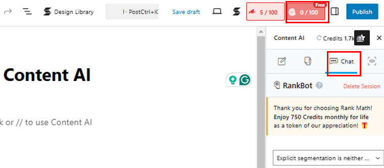 RankBot nell'editor di WordPress