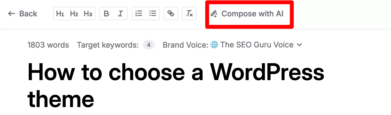 Recurso "Compose with AI" do ContentShake AI.