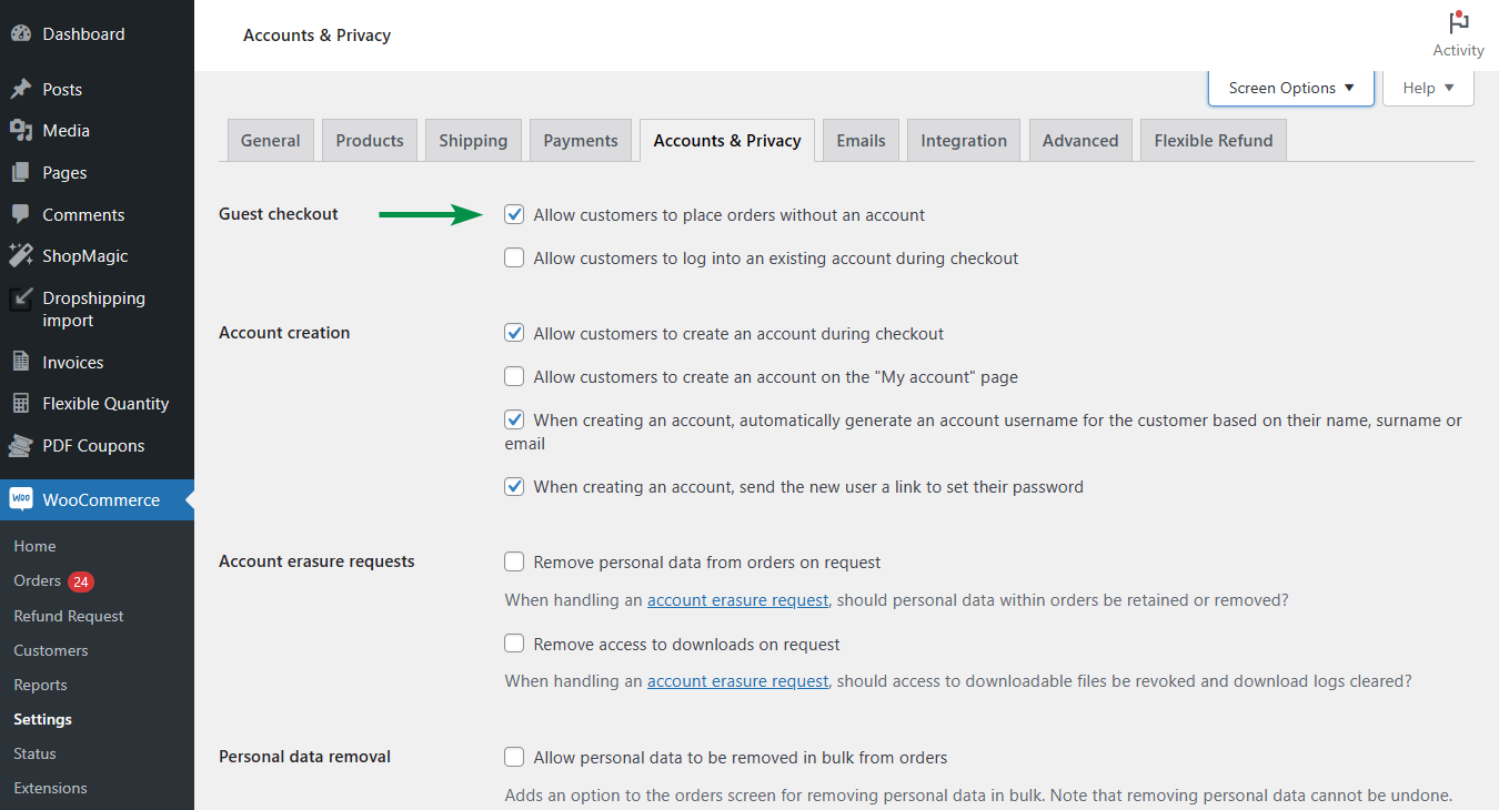 เปิดใช้งานการชำระเงินของแขก WooCommerce