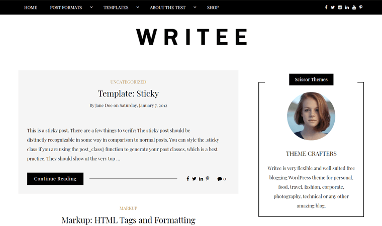 Writee Typography ธีมเวิร์ดเพรส