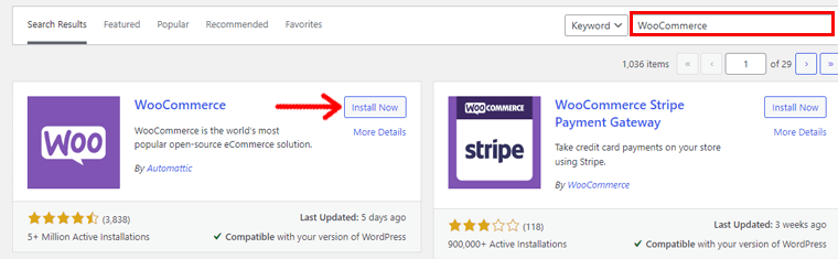 WooCommerce 플러그인 검색 및 설치