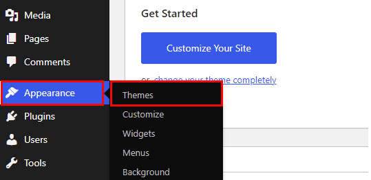 WordPress 대시보드의 테마로 이동