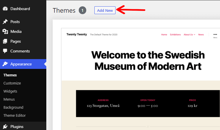 WordPress 대시보드에 새 테마 추가
