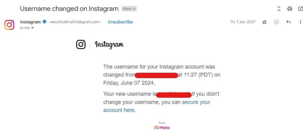 Notificaciones de seguridad - Ejemplo de Instagram