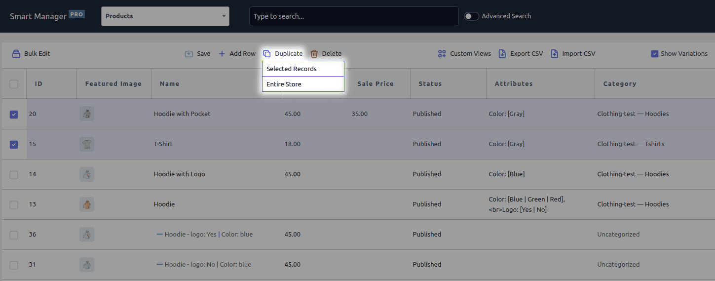 WooCommerce Duplicate Products в Smart Manager