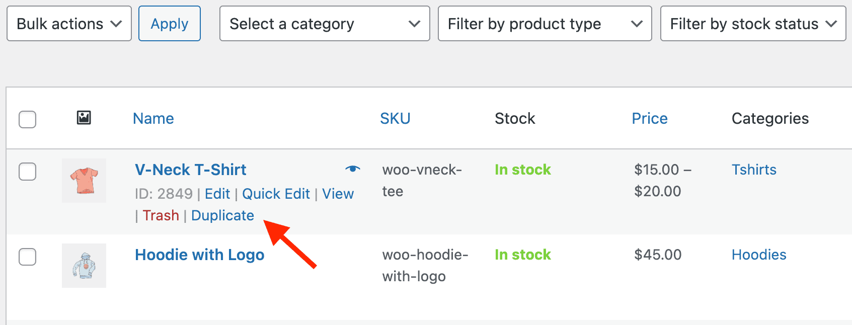 Встроенный дублированный вариант единого продукта в WooCommerce