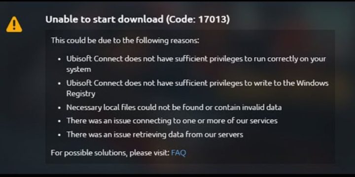 什麼是ubisoft連接錯誤代碼17013