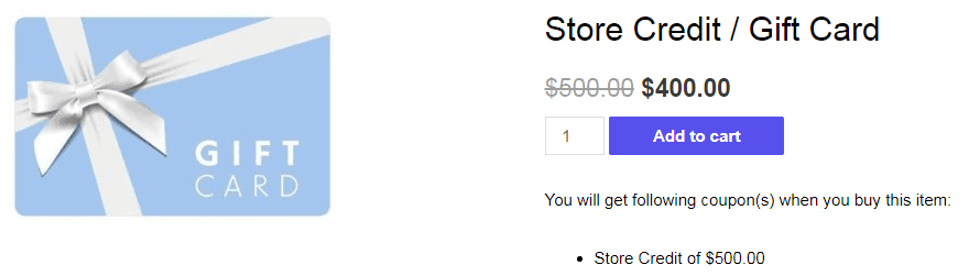 WooCommerce vende tarjeta de regalo con descuento.