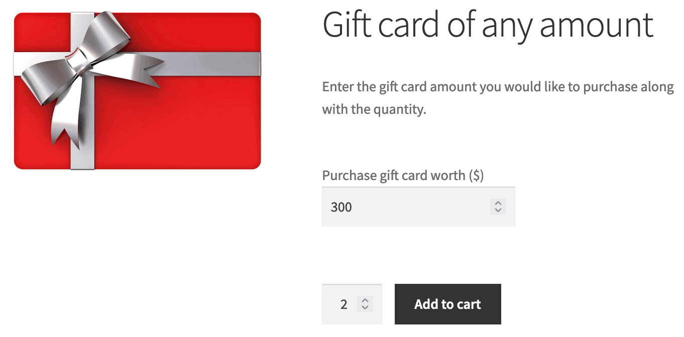 Tarjeta regalo WooCommerce de cualquier importe