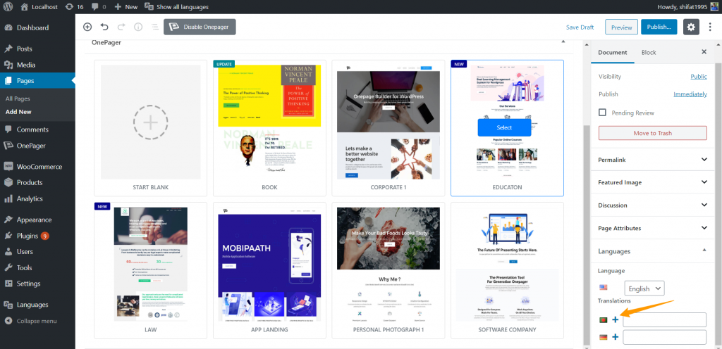 WPOnepager 11로 다국어 WordPress 웹 사이트를 만드는 방법