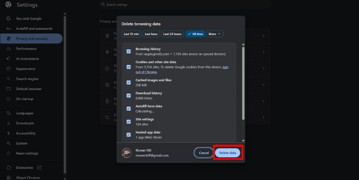 Effacer le cache du navigateur et les cookies