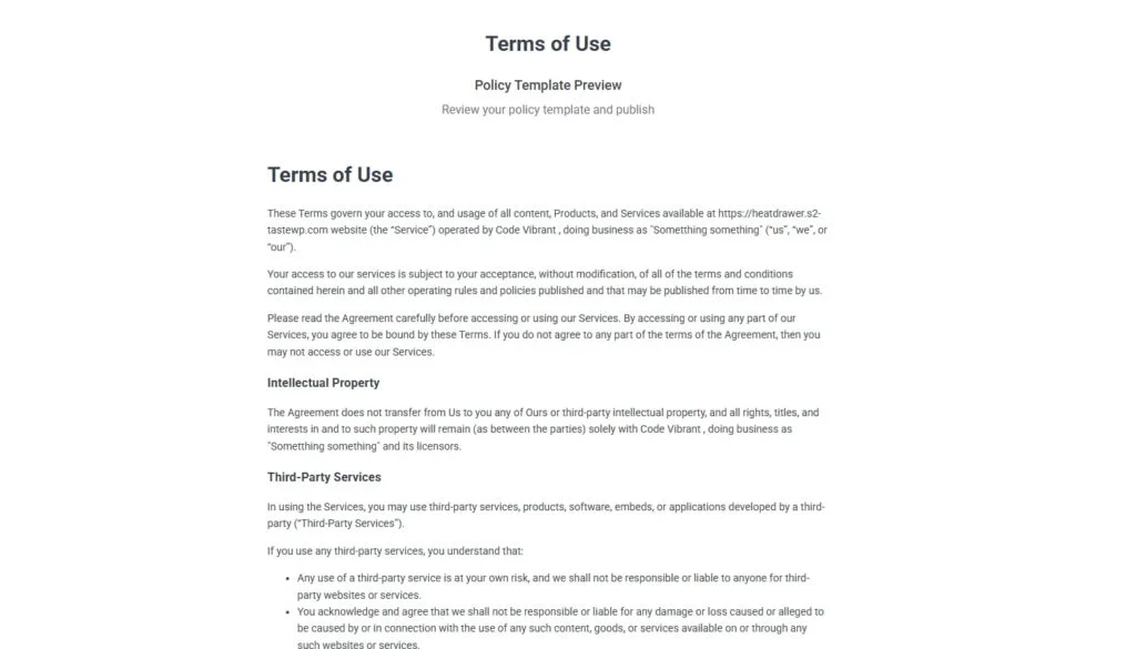 使用條款頁面預覽