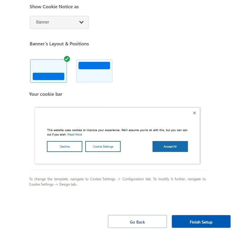 Cookie 橫幅佈局選項