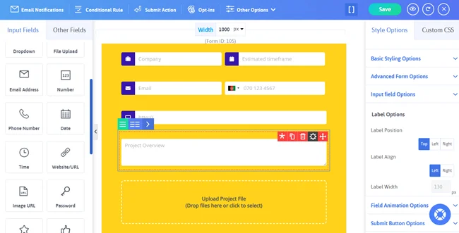 arrastre los campos del formulario a su formulario de cuestionario