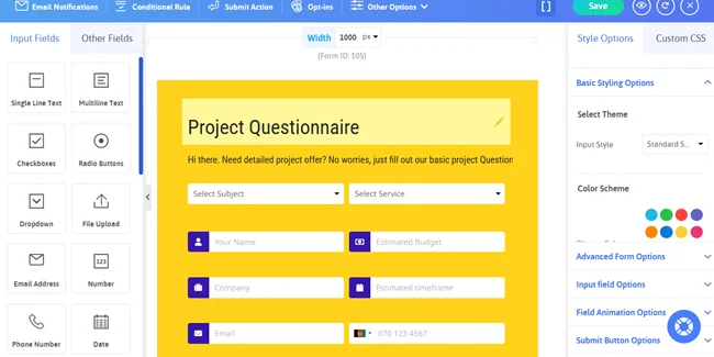 personaliza tu formulario de cuestionario